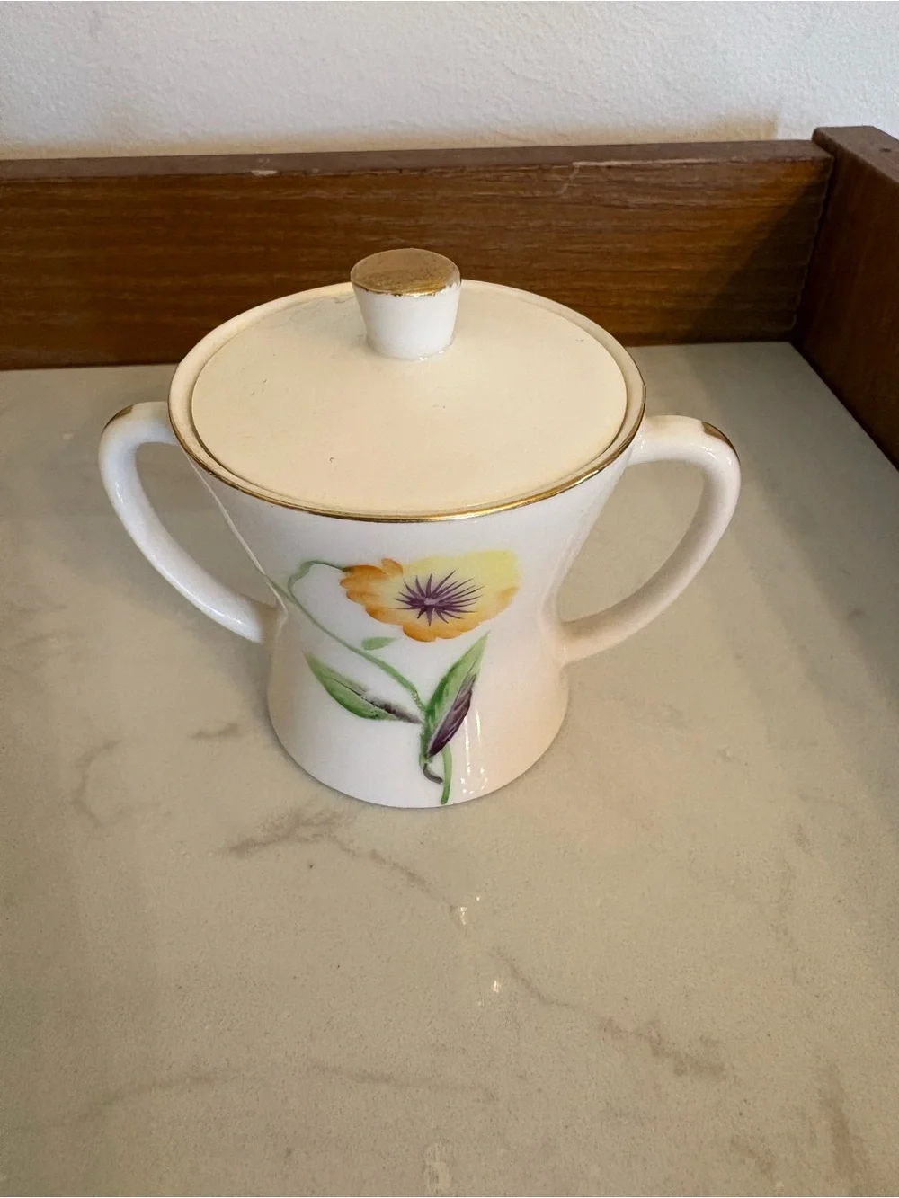 Enesco Vintage Miniature Sugar Bowl & Creamer Set. Floral design with Gold Trim